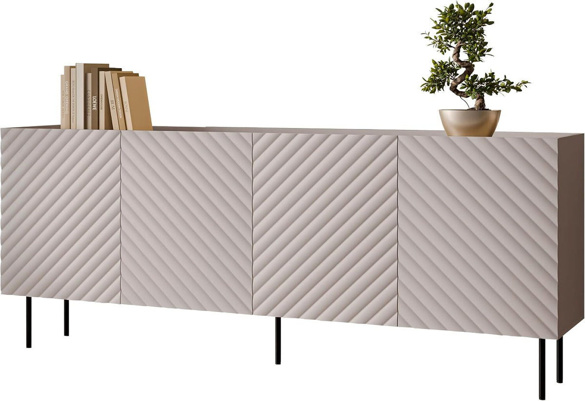 Mirjan24 Kommode Likade 200 4D mit 4 Türen, Ohne Griffe, innen 8 Fächer, gefräster Front, Metallfüße, Highboard, Anrichte, Sideboard