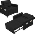Yaheetech Schlafsessel mit Bettfunktion 3-in-1 Ausziehbares Schlafsofa Umwandelbarer Stuhl Bett Verstellbarer Einzelsessel mit Seitentasche, Schwarz