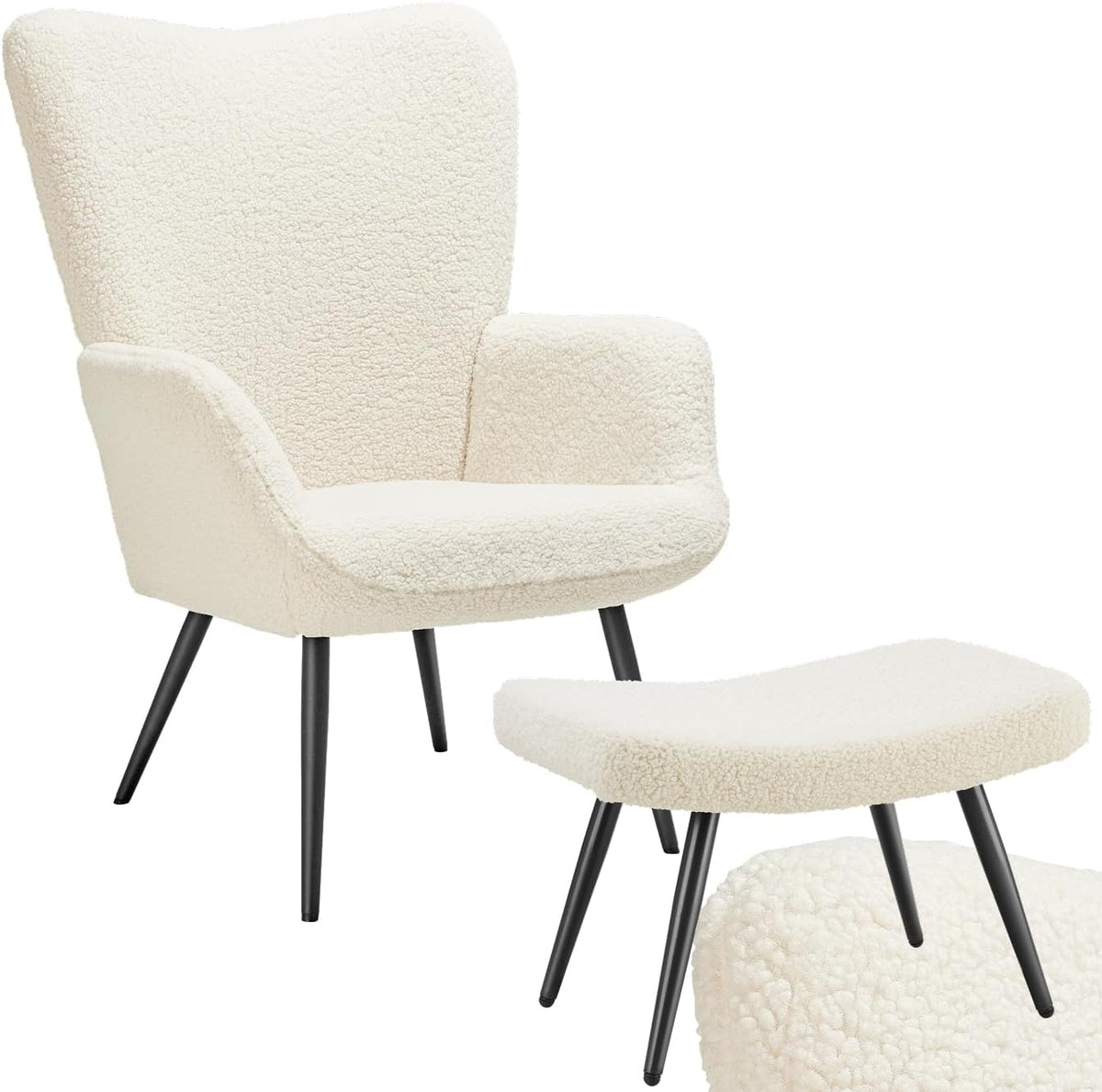 tectake Skandinavischer Stil Ohrensessel, Sessel Hygge mit Hocker, Sessel Wohnzimmer, belastbar bis 150 kg, Breitcordbezug, Schlafzimmer