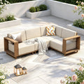 PHI VILLA Rattan Gartenmöbel Set mit 25 cm Kissen, L-Form Gartenlounge Gartensofa Terassenmöbel für Außen, 4 Personen Outdoor Lounge Möbel Ecksofa