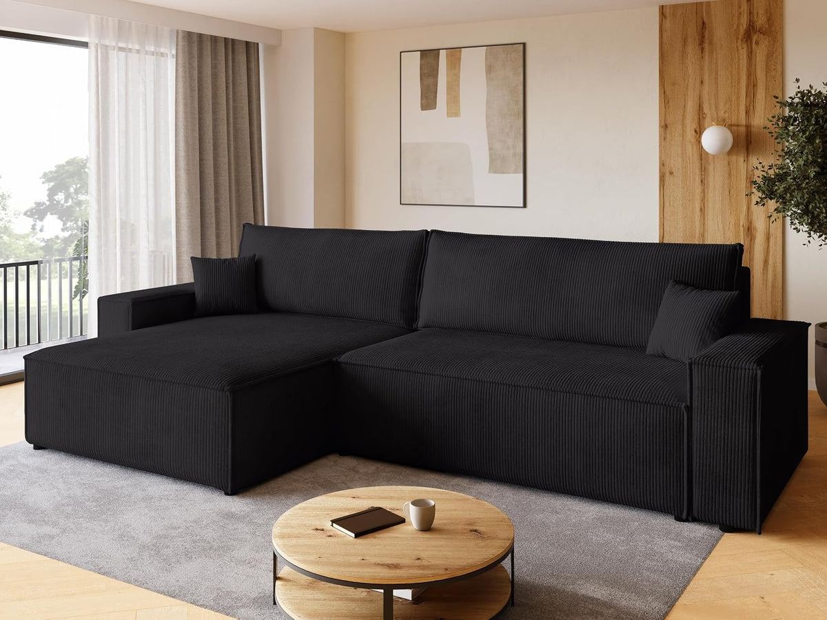 BROMARKT Sofa mit Schlaffunktion Couch L Cordstoff Sofa Bettkasten Schlafsofa für Wohnzimmer Ecksofa freistehend Adi XL Relaxsofa 3 sitzer 272x143x85