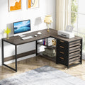 Tribesigns l Form Schreibtisch mit 4 Schubladen, Wohnzimmer,150×110×75cm (grau), L-förmiger lang Computertisch mit 2 Ablagen, Arbeitszimmer