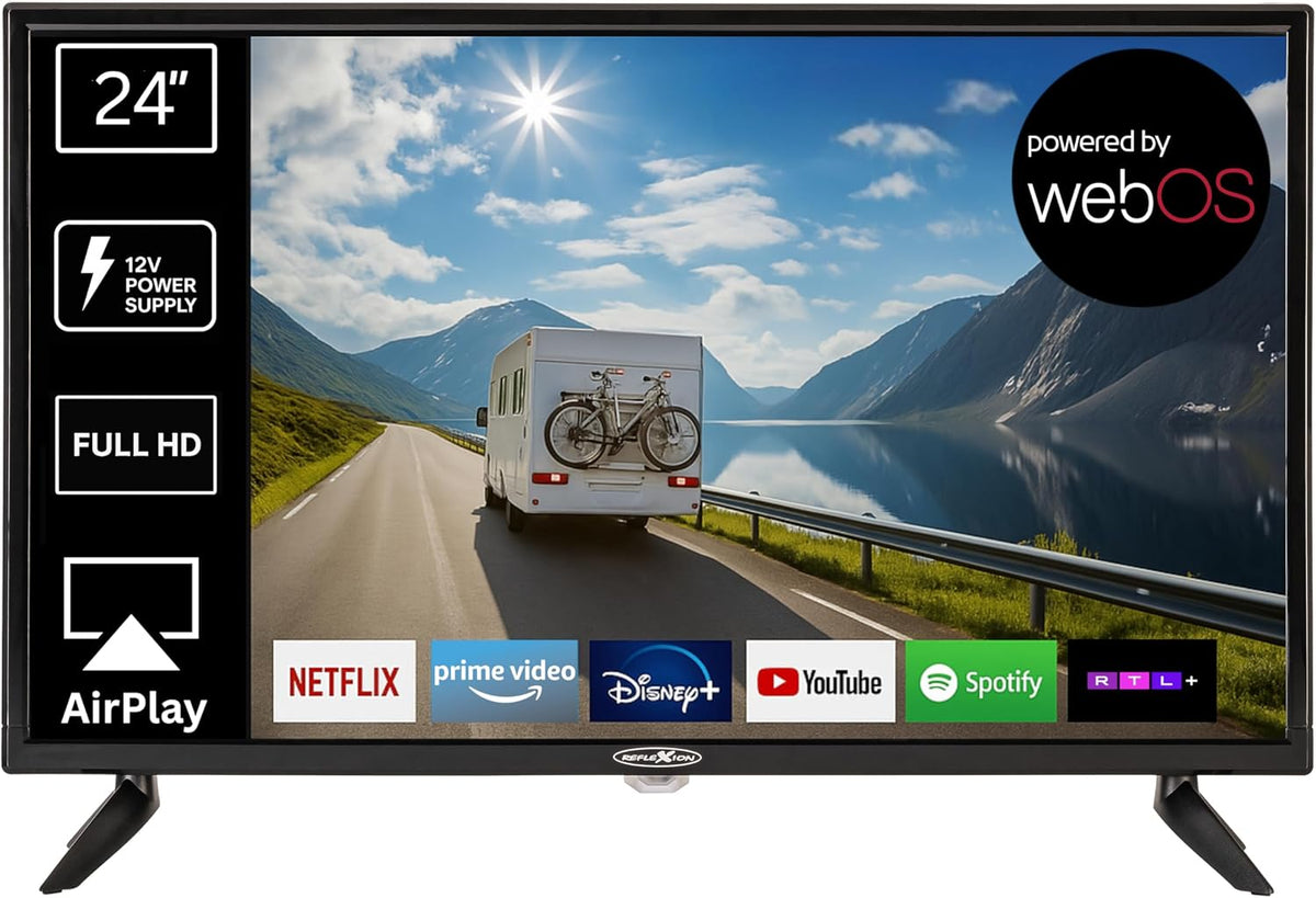 REFLEXION LED24IBT Smart LED Fernseher, DVB-T2HD, DVB-S2, 60 cm / 24 Zoll, LG webOSHub, Wohnwagen/Wohnmobil/Camping/Caravan/Boot/LKW TV, 12/230 Volt