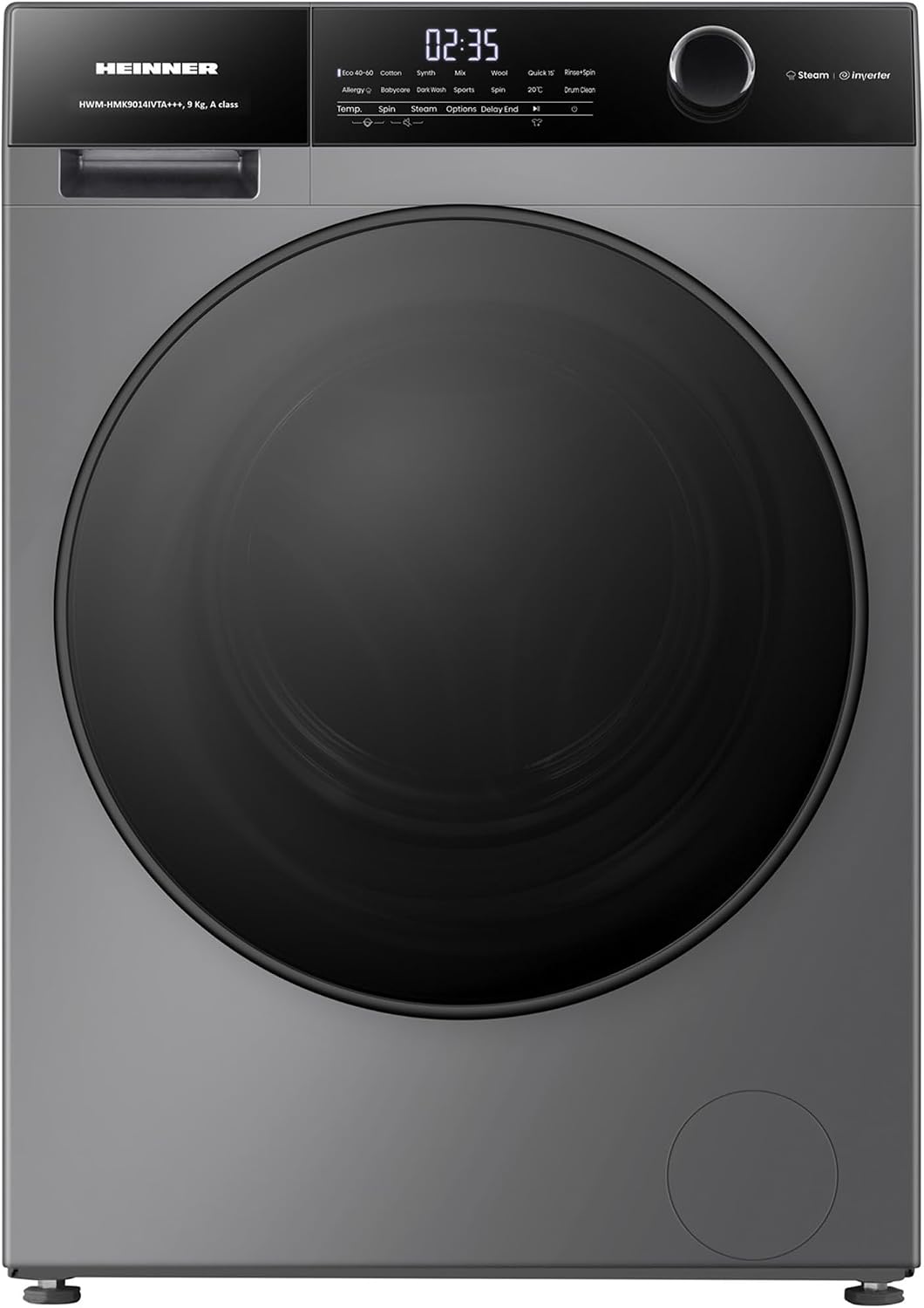 HWM-HMK9014IVTA+++, Waschmaschine 9 kg, 1400 U/min, 9 KG, Inverter-Motor, 15 Programme, Touch-Display, Energieeffizienzklasse A, Grau Titan