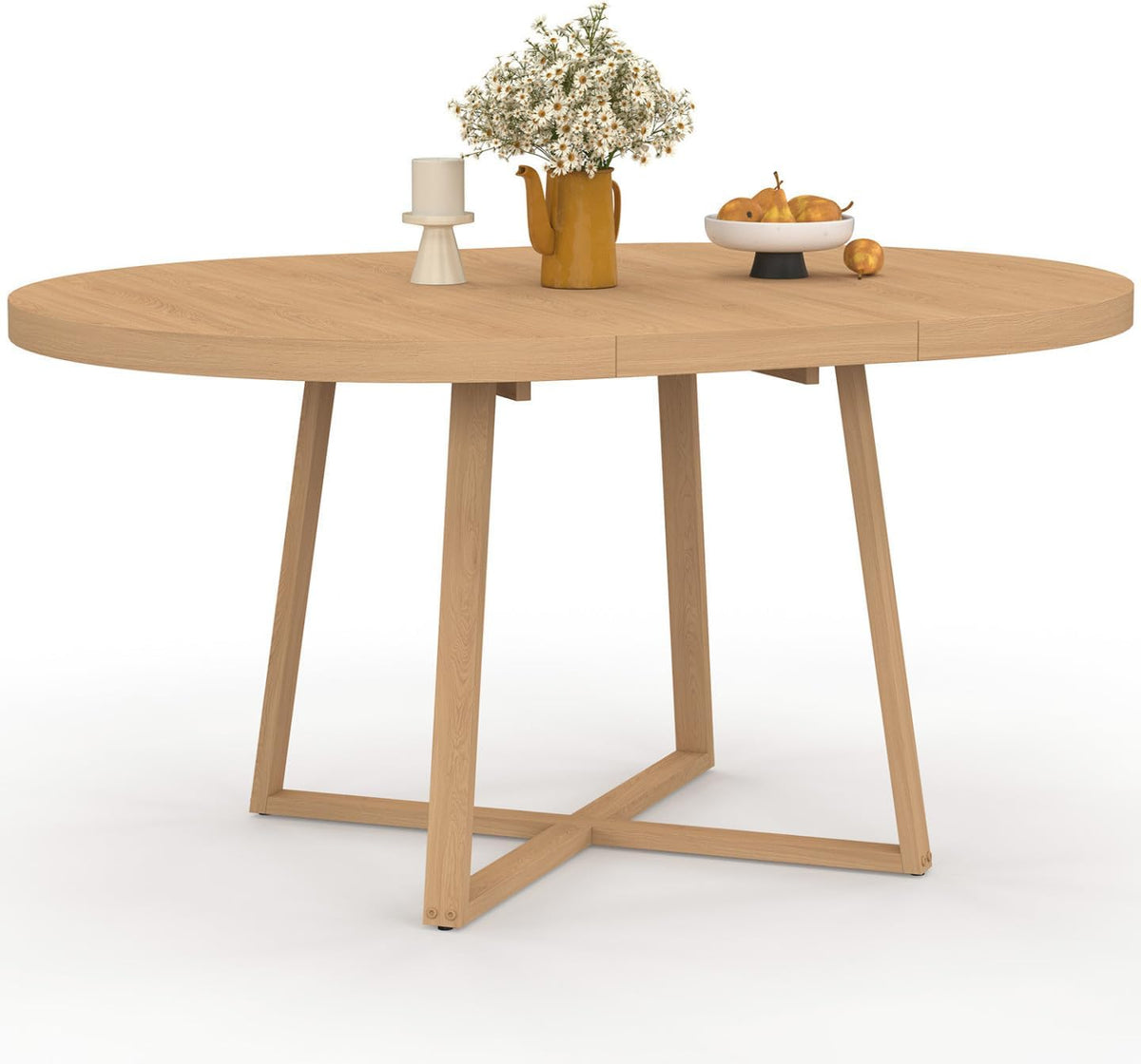 IDMarket, Ausziehbarer runder Esstisch Selma 4-8 Personen Holz Bucheffekt 110-150 cm