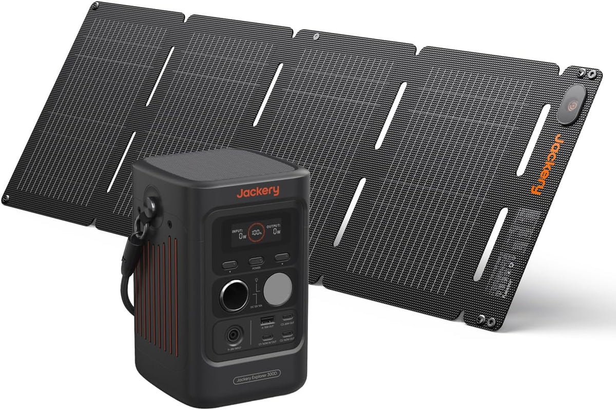 Jackery E300D Tragbare Powerstation mit 40W Air Solarpanel
