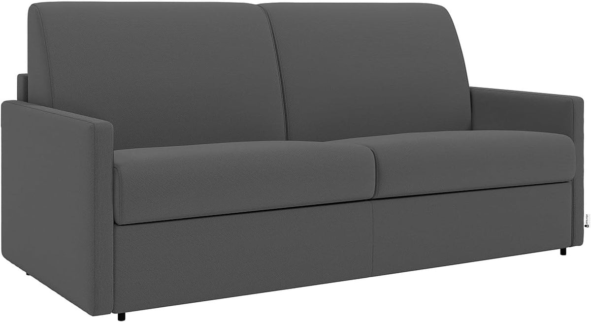 Vente-unique Schlafsofa 4-Sitzer, Matratze: 14 cm, Liegefläche mit Lattenrost mit Breiten Latten: 160 cm, Stoff, Grau, CALIFE