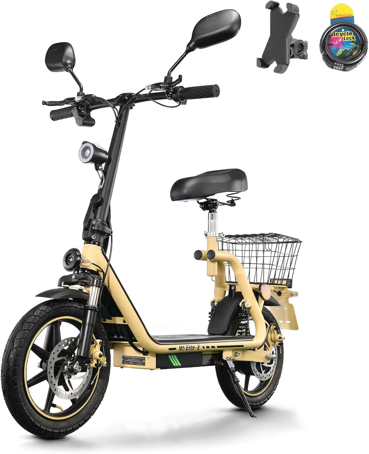 TWOFISH E-Moped für Erwachsene,12/14 Zoll Reifen Elektro Motorrad mit 500W Motor, 48V 13Ah Akku, 14 ZOLL), Disc Bremsen mit Rear Korb (Gelb