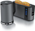 Arendo, Wasserkocher 1,5L 40°-100°C Warmhaltefunktion Toaster 2 Scheiben LED-Display 6 Bräunungsgrade Brötchaufsatz