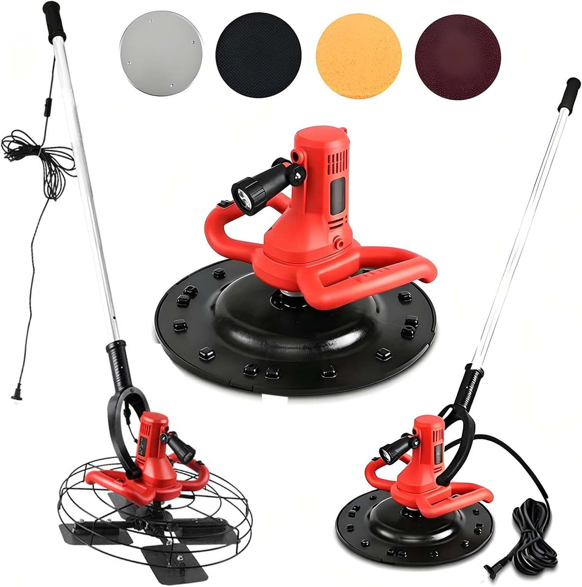 Elektrische BetongläTtmaschine (1680 W) mit Led-Licht, 4-Klingen-Schleif- und Polierfunktion, 15 cm Langer Stange, Polierscheiben für Hart