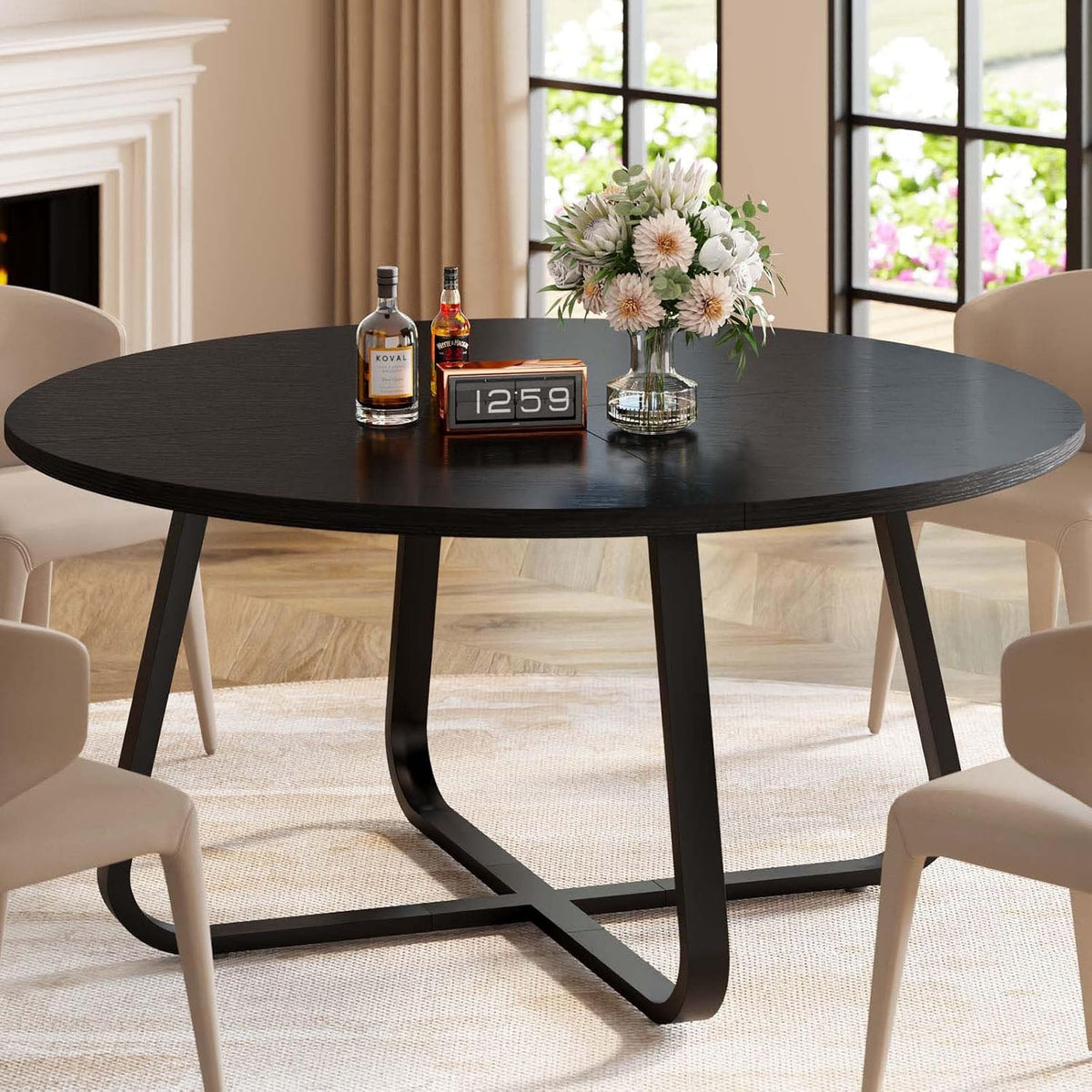 LVB 130 cm Esstisch Rund Schwarz Esszimmertisch Küchentisch für 4–6