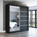 A&J MöbelLand Schwebetürenschrank GAPI Kleiderschrank 2-türig mit Spiegel, Garderobe 160 cm (Schwarz/schwarz/schwarz)
