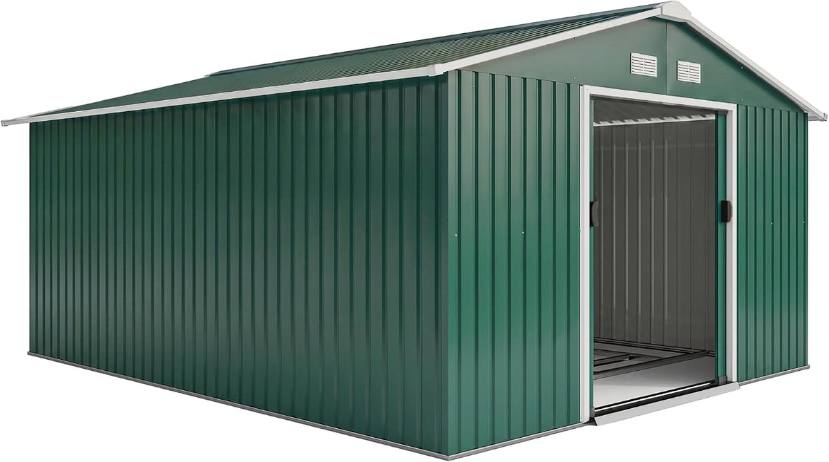 Outsunny Gerätehaus 12,4 m² mit Pultdach 386 x 340 x 200 cm Dunkelgrün