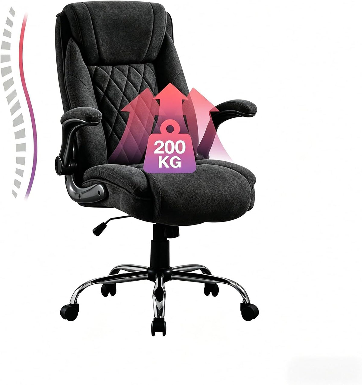 Bosmiller Ergonomischer Bürostuhl 180KG Verstellbare Schreibtischstuhl mit Hoher Rückenlehne und Breite Sitzfläche Hochklappbarer Armlehne Office