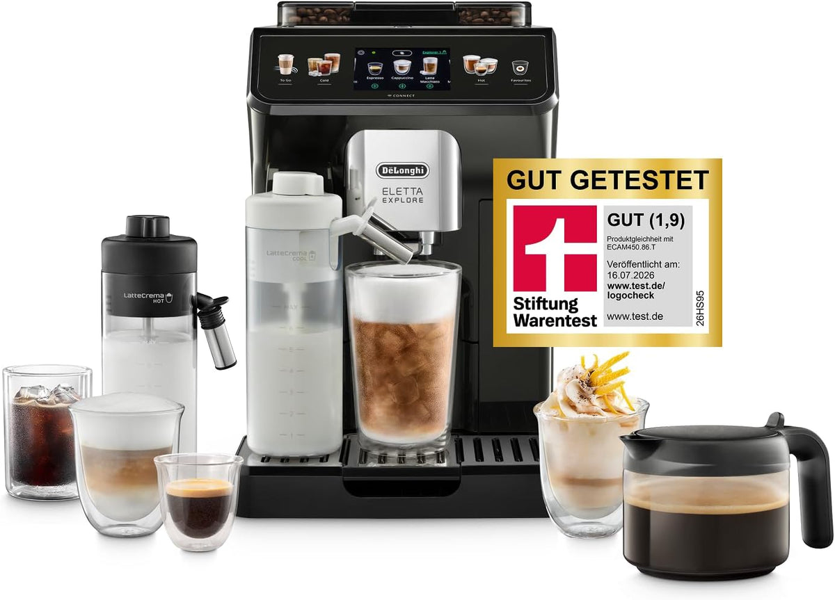 De'Longhi Eletta Explore, Kaffeevollautomat mit 50+ Getränken Cold Brew