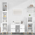 Refined Badschrank Holzbeine Badezimmer Unterschrank Hochschrank Midischrank Badezimmermöbel 3-TLG. Badmöbel-Set Weiß Holzwerkstoff