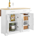 SoBuy Kücheninsel mit Rollen, freistehende Kücheninsel mit Schubladen für kleine Küchen Weiß 113 x 91 x (44–69) cm FKW129-WN, platzsparende