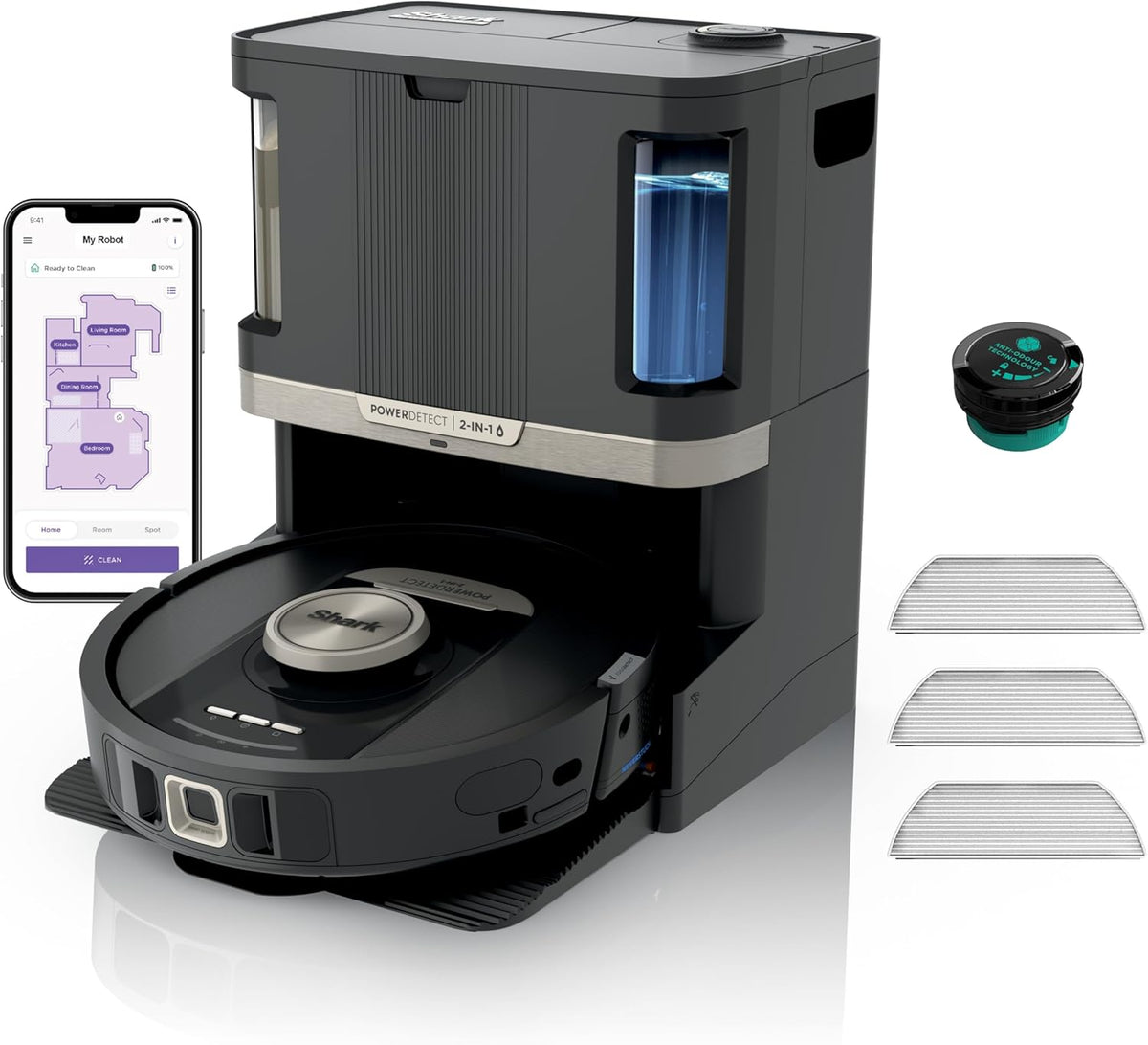 Shark PowerDetect 2-in-1 Saugroboter & Wischroboter, NeverTouch Pro 60-Tage-Selbstentleerung, 3D-/ LiDAR-Navigation, Schwarz RV2800ZEEU, NeverStuck