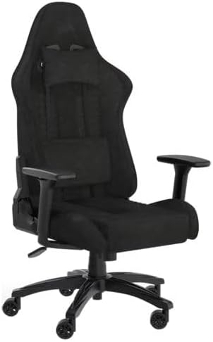 Corsair TC100 Entspannter Gaming-Stuhl, abnehmbares Nackenkissen aus Memory-Schaum, Stoff, Racing-inspiriertes Design, Lendenkissen, Schwarz