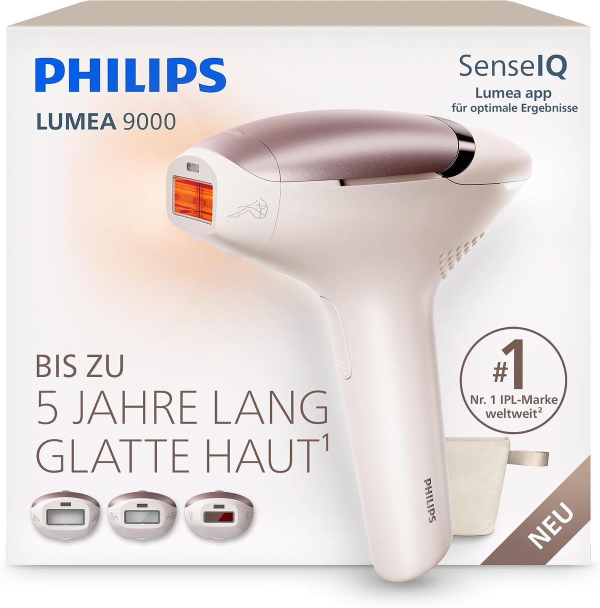 Philips Lumea 9000 IPL-Haarentfernungsgerät, BRI938/00, Statt Laser-Behandlung im Salon, Anwendung zu Hause, Sicherheit nach medizinischen Standards