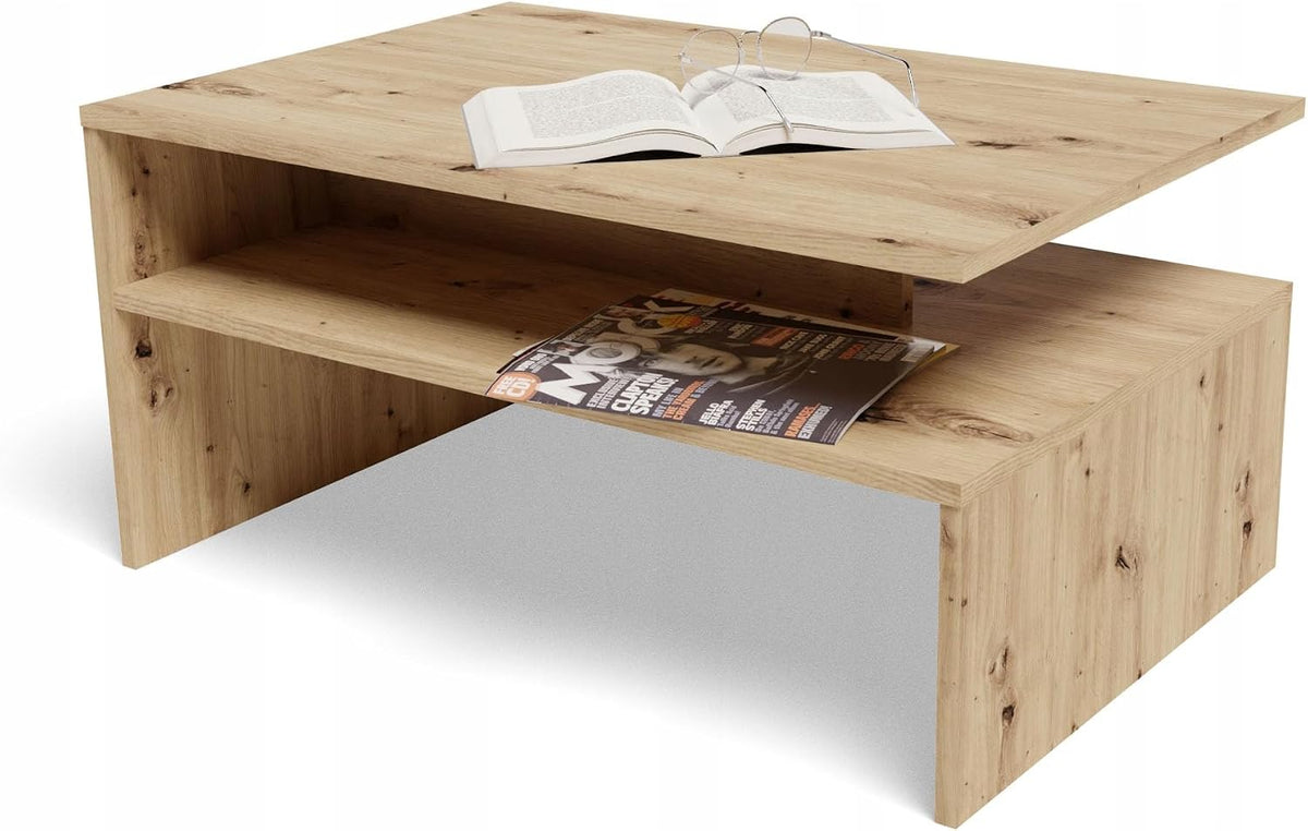 MATKAM Couchtisch Boston EX3, mit praktischer Ablage, für Wohnzimmer (Artisan Eiche), H45 x B90 x T60 cm, Moderner Stil, Einfache Montage