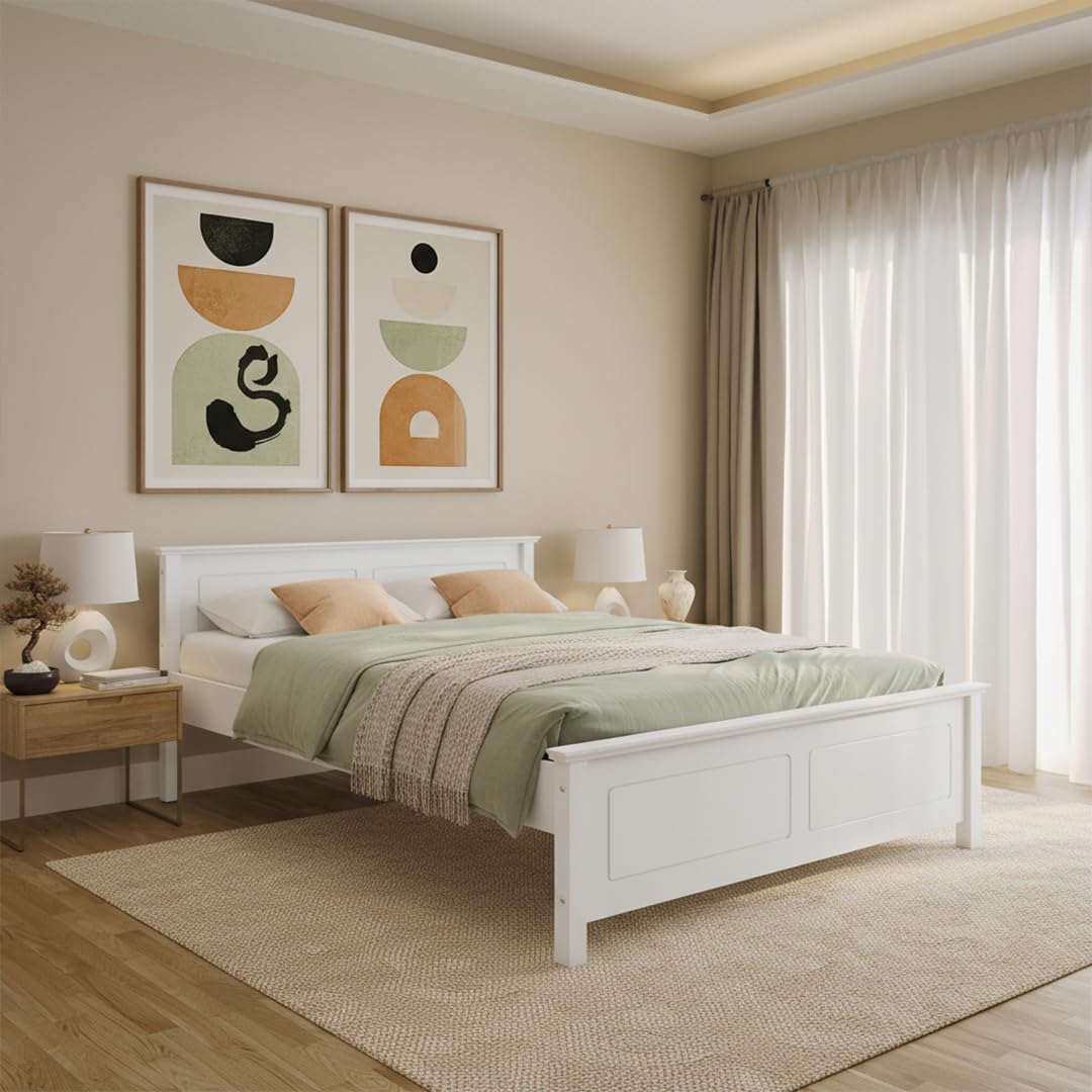 Bellamio Medje Holzbett 160x200 cm, Weiß, Kiefer Massivholz, Landhausstil