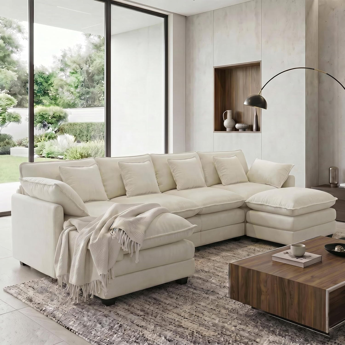 Urhanherry U-Form Cloud Sofa, Modulares Sektionssofa 6-Sitzer mit 2 Ottomanen, Modernes Sofa mit Dekokissen/Armlehnen, U Sofa Couch für Wohnzimmer