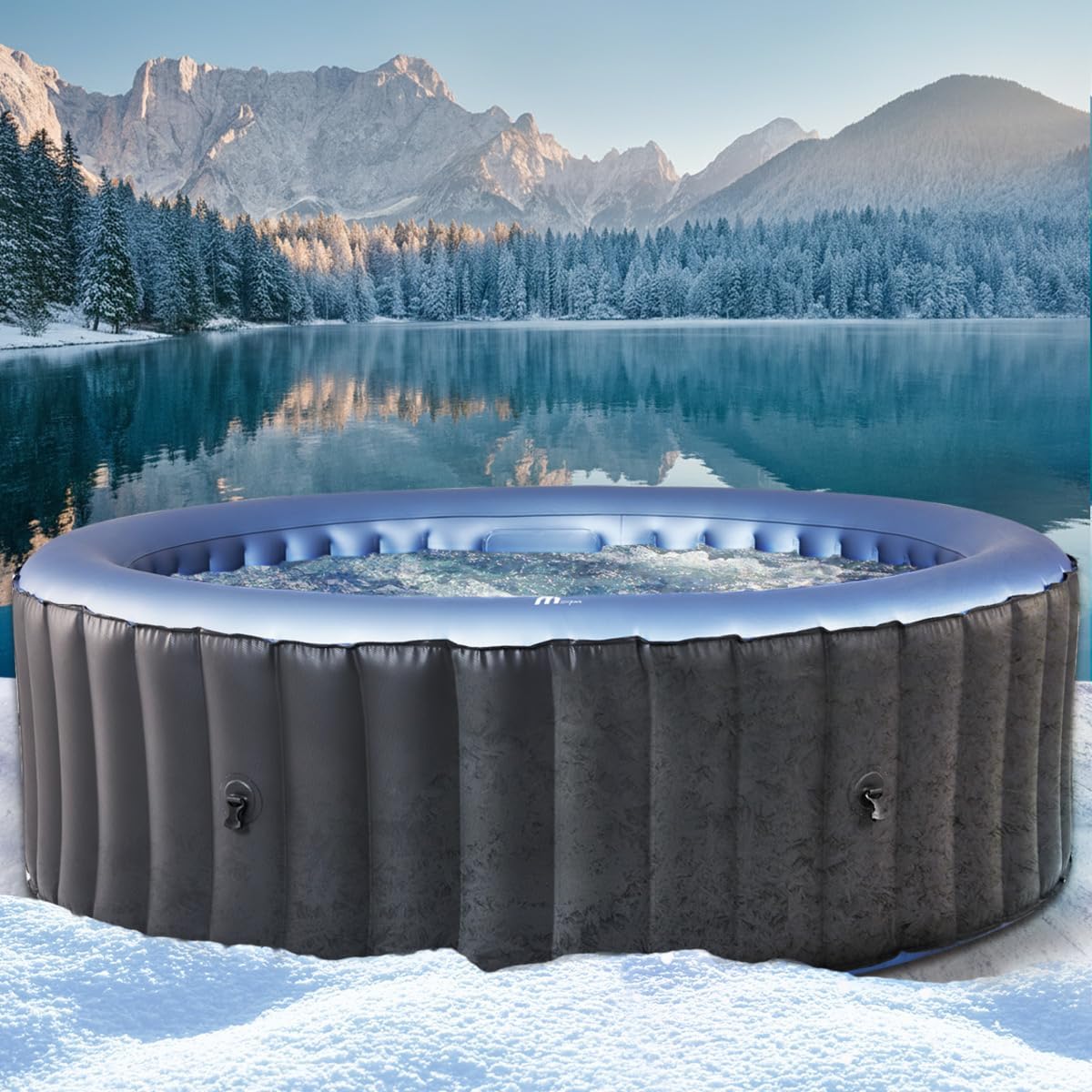 BRAST Whirlpool aufblasbar MSpa Bergen für 4-8 Personen, viele Größen Ø180-224cm, In- Outdoor Pool, Ganzjähriger Einsatz, bis zu 144 Massagedüsen