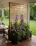 Hochbeet mit Sichtschutz, freistehender Pflanzkübel 33cm tief, Metall Pflanzkasten mit Rankgitter und Rollen, für Garten, Balkon und Terrasse