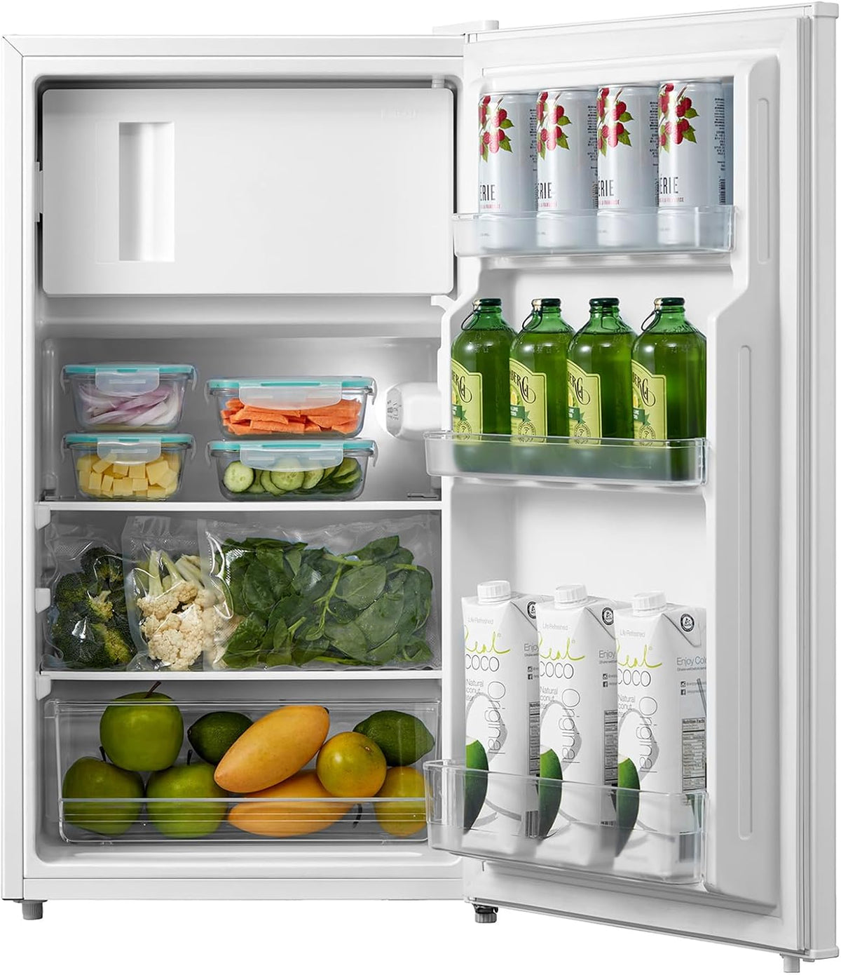 Comfee RCD80WH3(E) Kühlschrank mit Gefrierfach, 80L Kleiner Kühlschrank, 84.5 cm Höhe, 47.5 cm Breite, 110 kWh pro Jahr, Obst- und Gemüsefach, weiß
