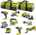 RYOBI 18 V ONE+ Combo-Kit, mit Akku und Schnellladegerät, 8 Werkzeuge, Deltaschleifer, Bohrschrauber, Säbelsäge, Multitool, Stichsäge, Winkelschleifer