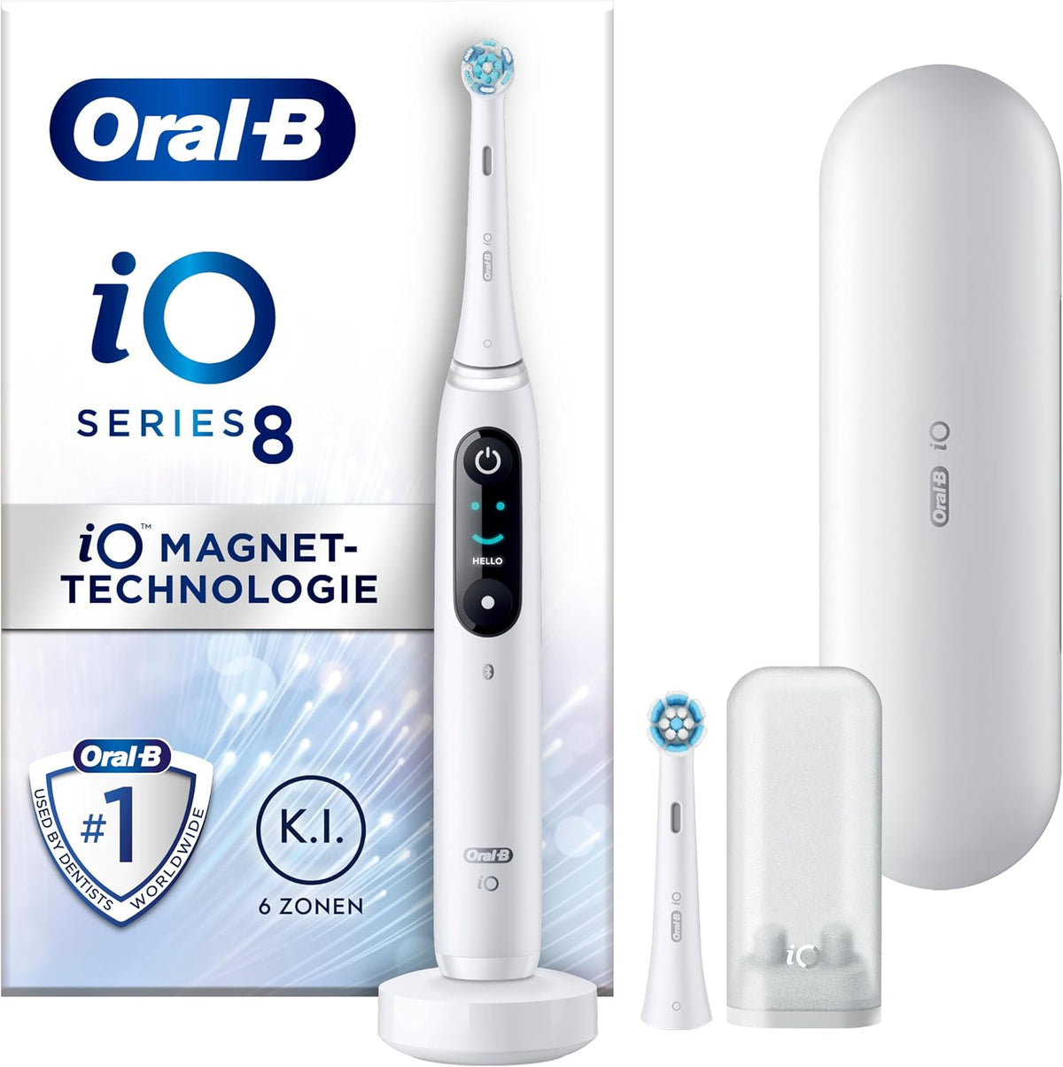 Oral-B iO Series 8 Elektrische Zahnbürste/Electric Toothbrush, 6 Putzmodi für Zahnpflege, Valentinstagsgeschenk für Ihn/Sie, 2 Aufsteckbürsten