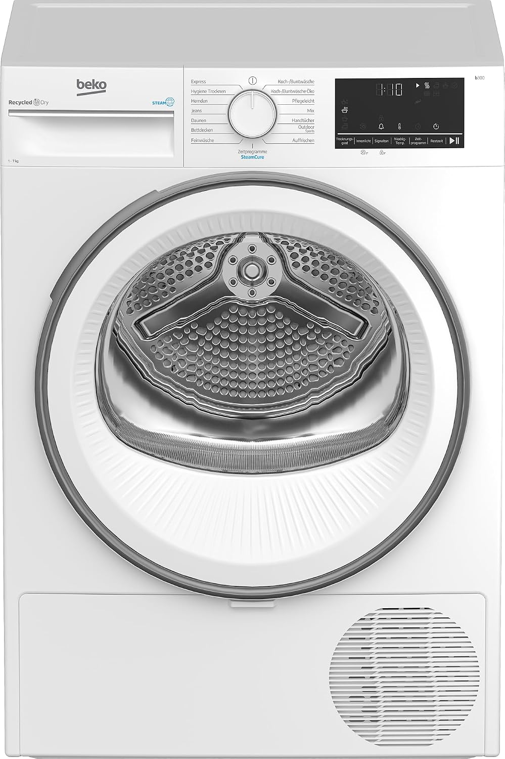 Beko B3T41239A Trockner, 7 kg, extra schlank (54,3 cm tief), Wärmepumpentrockner, Dampffunktion, Knitterschutz, Sensortrocknung, AquaWave Schontrommel