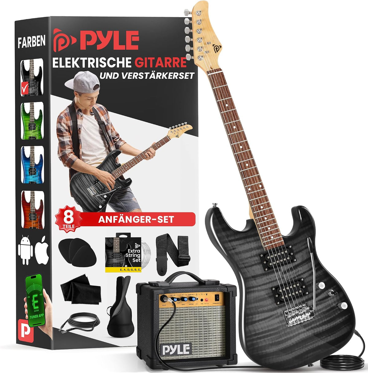 Pyle E Gitarre- Set, 4/4 mit 2 Humbucker Tonabnehmern und 10W Verstärker