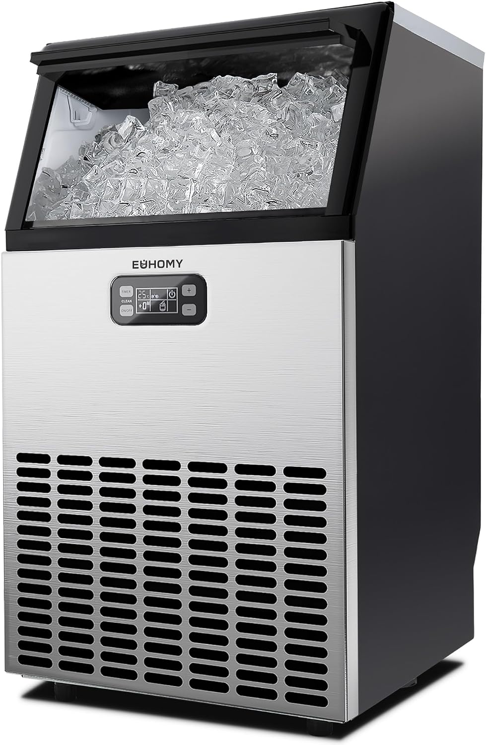 EUHOMY Gewerbliche Eiswürfelmaschine, 45 kg/24 Std. Edelstahl Untertisch-Eismaschine mit 15 kg Eislagerkapazität, freistehende Eismaschine mit Timer