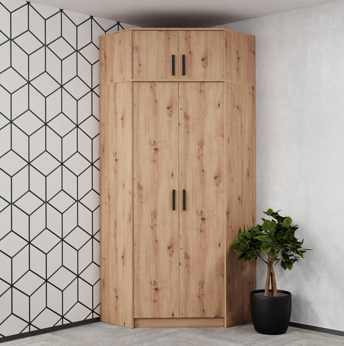 Eckschrank 91x235x91 cm Eckgarderobe mit 2 Kleiderstangen und Einlegeböden für das Jugendzimmer, G08/15A